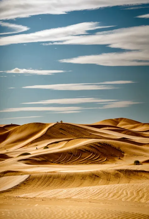 beautiful flat desert landscape of a 3d video game vista main character riding a large tall bird similar to the great blue heron...