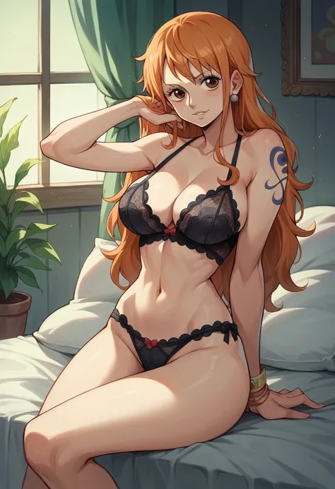 Nami One Piece wears sexy lingerie