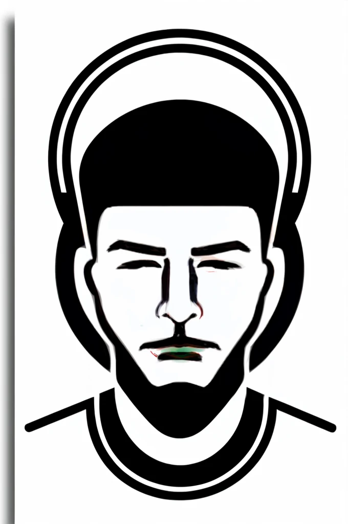 A psychobilly man in a minimalist stencil icon logo, awesome, professional, style MARVEL, with thick lines and a front view, suitable for STENCIL, WHITE BACKGROUND