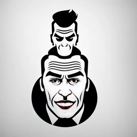 A psychobilly man in a minimalist stencil icon logo, awesome, professional, style MARVEL, with thick lines and a front view, suitable for STENCIL, WHITE BACKGROUND