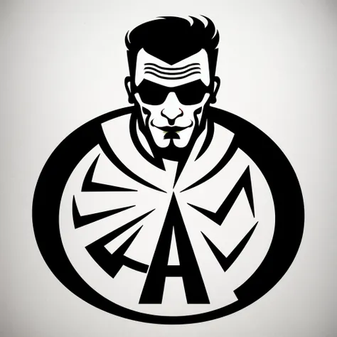 A psychobilly man in a minimalist stencil icon logo, awesome, professional, style MARVEL, with thick lines and a front view, suitable for STENCIL, WHITE BACKGROUND