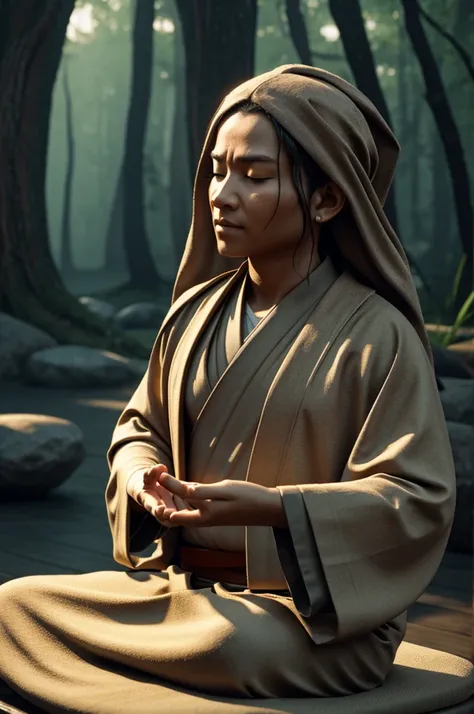 Jedi meditating in 3d with movement 