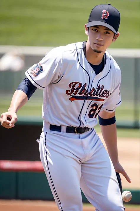 Handsome guy playing baseball