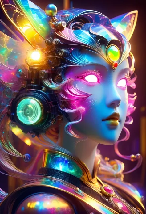 2D，very cute &References;Sailor Moon&References;（Sailor Moon），Mini Image，Beautiful slim girl in anime style，cyber punk，steampunk，Fault Art，Holographic Projection，Mechanical aesthetics，Ancient，Neon Light，Laser light，fluorescence，Space Light，Glow effect，Inte...