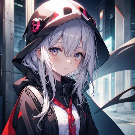 (((grim Reaper&#39;s size)))　(((Gray Hair　short hair　blue eyes　woman　Large Breasts　smile)))，((night　full moon　My own big wings))，(Wearing a hood　Black camisole　Purple light　Cute pose)，　A tense look　Shining Background　Shining Edges