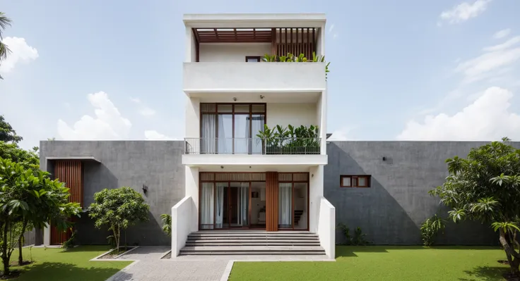 maison de ville en ville, (netteté) front view of villehouse in style of modern, architecture vietnamienne, architecture d&#39;a...