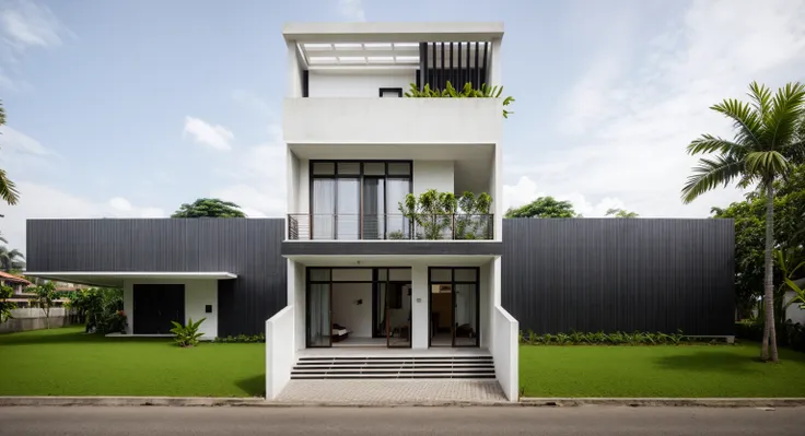 maison de ville en ville, (netteté) front view of villehouse in style of modern, architecture vietnamienne, architecture d&#39;a...