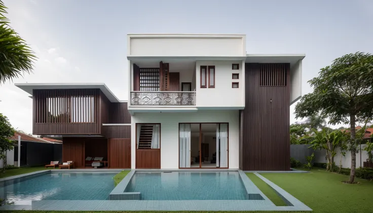 maison de ville en ville, (netteté) front view of villehouse in style of modern, architecture vietnamienne, architecture d&#39;a...