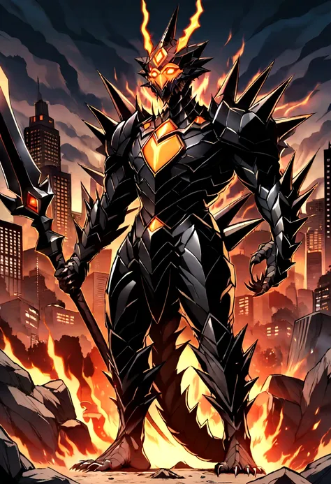 original kaiju armor form of a human, sharp, obsidian-like plates that overlap like armor, elongated and somewhat reptilian head...