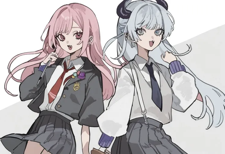 2 girls, school,style:inu totemo