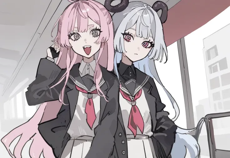 2 girls, school,style:inu totemo