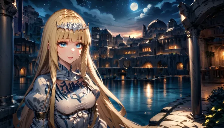 ultra detailed, highres, absurdres, hdr, solo female, 25 years old, night time, ancient city, smiling,, 1girl, solo, calca, calc...