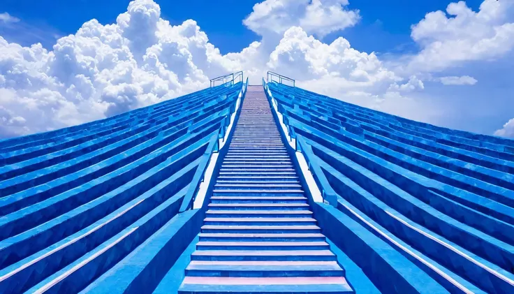 A kaleidoscope of stairs leading to the clouds, each one a unique shade and pattern, creating a mesmerizing path to the unknown.