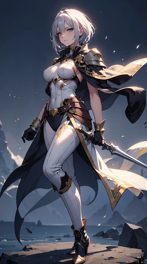 Highest quality、masterpiece、8K、Realistic、超High resolution、Very delicate and beautiful、High resolution、Fantasy、Muscle Girl、Perfect female body、Neutral women、Gray Hair、Short Hair、Toned body、Cape、Clothing with low exposure、pants、boots、cigarette、Wild Pose、Full...