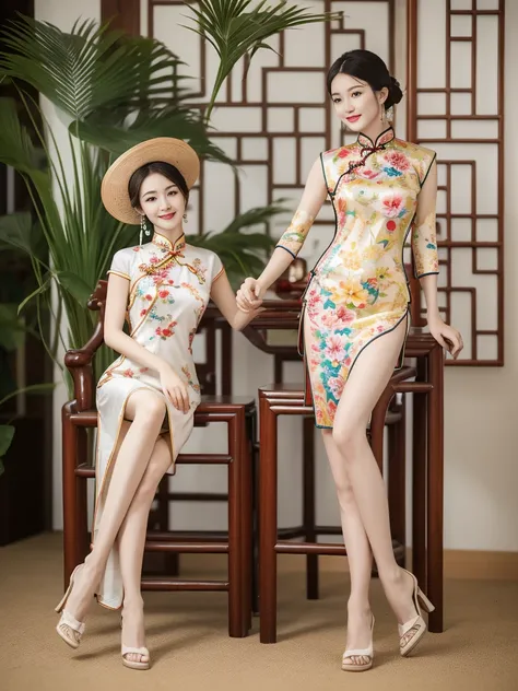 light, Ray Tracing, Film Grain, Depth of Field, Ultra HD, masterpiece, best quality, Super Detail, The award-winning, high resolution, High Detail, Real human skin, Natural skin texture, 1 Girl, Oval face, cheongsam, whole body,Big breasts,indoor, (((Show ...