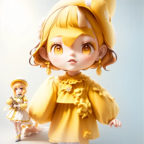 There was one wearing a yellow hat、Doll with clothes and shoes, render of a Lovely 3d anime girl, Lovely 3 d render, Lovely character, very detailed character, Stylized anime, Anime style 3d, Lovely! C4D, Lovely detailed digital art, 3D rendering style, Lo...