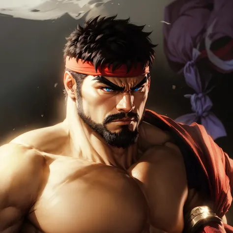 Street fighter ryu, frontal view, bushy eye brows