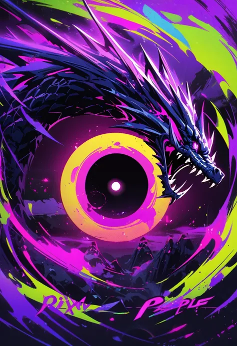  Dragon,black scalie,neon purple,Has the power of a black hole, pixiv artwork, Netflix artsyle, desktop background