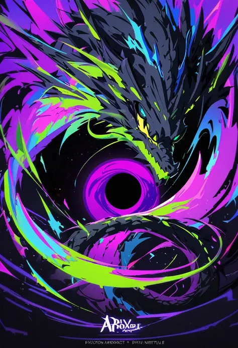  Dragon,black scalie,neon purple,Has the power of a black hole, pixiv artwork, Netflix artsyle, desktop background,no watermark 