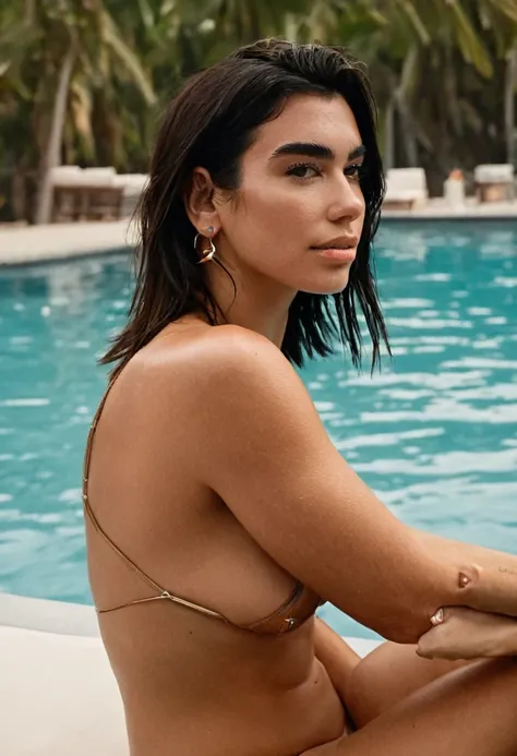  high quality  celebrity Erotic  portrait  photo ,  (gorgeous celebrity , woman, SDXL , lora, smile, smiling , eyebrows raised ,DuaLipa, dua lipa, duxlipa, female, singer, cute, vacation  side background , wet atmospheric , random click, random move photog...