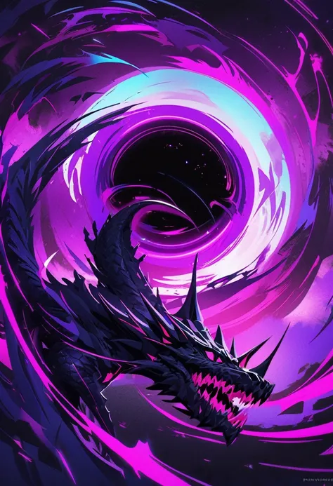  Dark Dragon,black scalie,neon purple,Has the power of a black hole, pixiv artwork, Netflix artsyle,sci-fi, desktop background,no watermark 