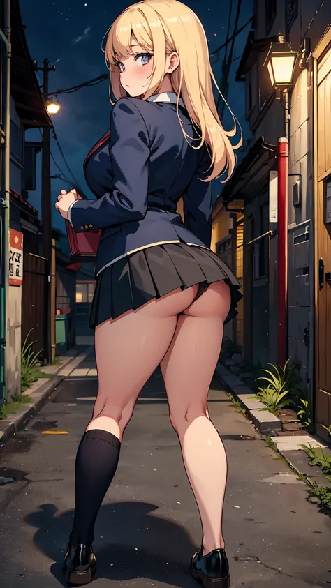 high school girl、Browsing Caution, 1boy and 1girl, Receiving money、Back alley at night、teenager、Blazer uniform、Beautiful woman、Very thick thighs、Very short skirt、Lifting her skirt to show her panties、Spread your legs wide、Seducing the audience、Best image q...