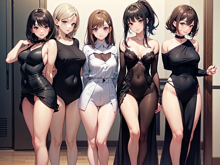 ((masterpiece, Highest quality, High resolution, 超High resolution, Pixel perfect, Written boundary depth, 4K, RTTX10.0, High resolution))), (4 adult women:1.3), Beautiful Anime Women, Beautiful art style, Anime characters, ((Long Hair, bangs, Dark brown ha...