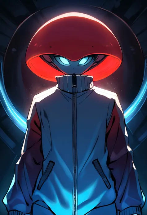 Extraterrestrial with a blue white red colored tracksuit