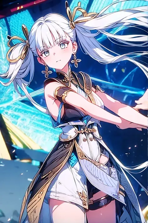 1girl, twintail, white hair, 