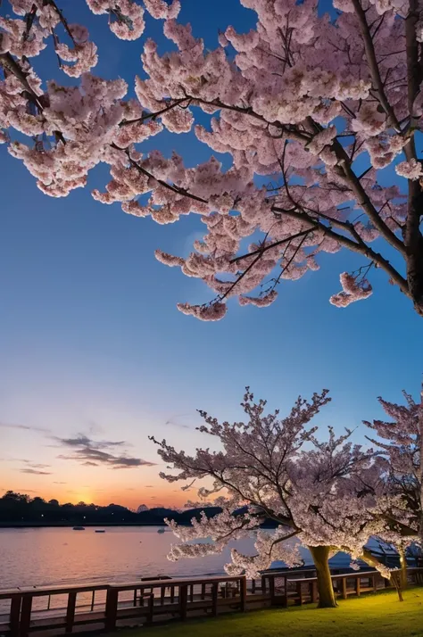 Cherry blossoms and evening sky