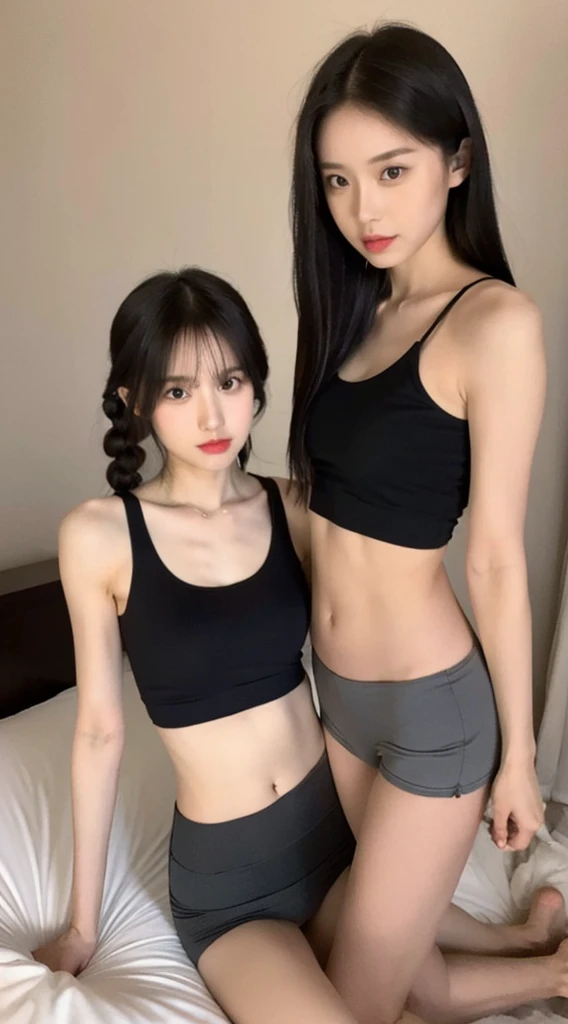 A woman in her twenties wearing a black tank top, Small waist, Narrow waist, Narrow waist, Narrow waistと太いヒップ, Slim girl photos, Slim waist, with a Narrow waist, Slim girl photos model, Very slim body, physically : The smallest abdomen ever, Fits a slender...