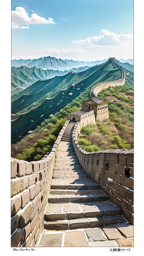 The great wall of China , sketch and water color combination
