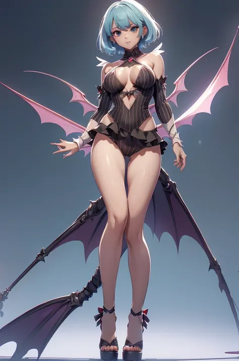 Mini morrigan aensland, (morrigan aensland), 独奏, ray tracing, 3D style, 3DMM, ((oses per photo)), ((oses au cada foto)), fully body,(Front view),(Costas Issue), (Emist on the left), show flat belly, (((oses per photo))),(very big breastsperfect ass, perfec...