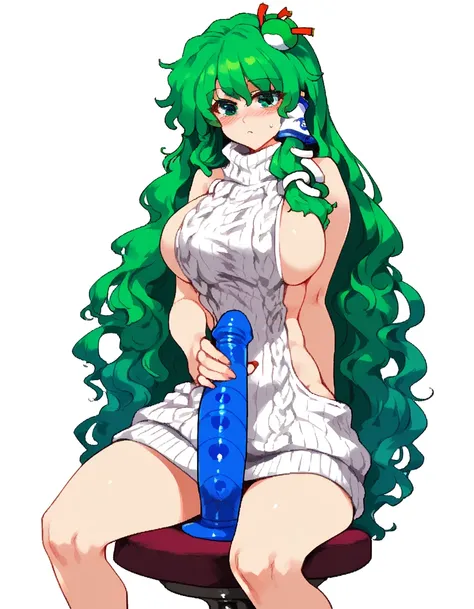 Expressive, score_9, score_8_up, score_9_up, Touhou, masterpiece, high quality, highly detailed, 1girl, kochiya sanae, solo, green hair, long hair, green eyes, long hair, big breasts, blush, round breasts,,,,,, frog hair ornament, hair tubes, snake hair or...