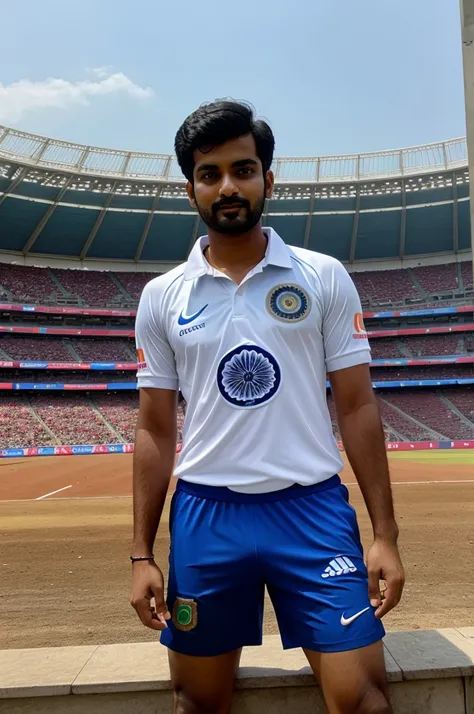 Me in stadium wearing india jersey with name "saurabh" and number "19" and chaired team