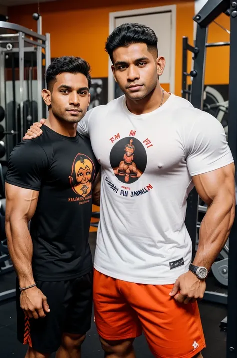 The story of friendship between bajrangbali Hanuman and a gym enthusiast.  Hanuman is seen supporting the gym boy, "Rahul" is written on the boys t-shirt, the gym is seen in our background, the mix of his strength and muscle makes for a powerful sight