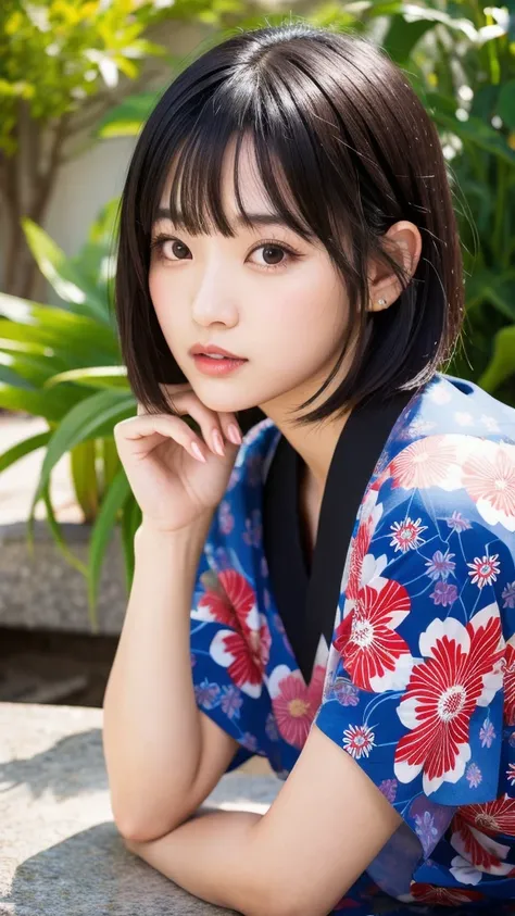 (8K, Realistic, RAW Photos, Highest quality: 1.4, detailed),Japanese idol-style beautiful girl,1 person,18-year-old,(Short Bob),(Black Hair),(Hair fluttering in the strong wind),She has her hair tucked behind her ears,Large, clear grey eyes,Long eyelashes,...