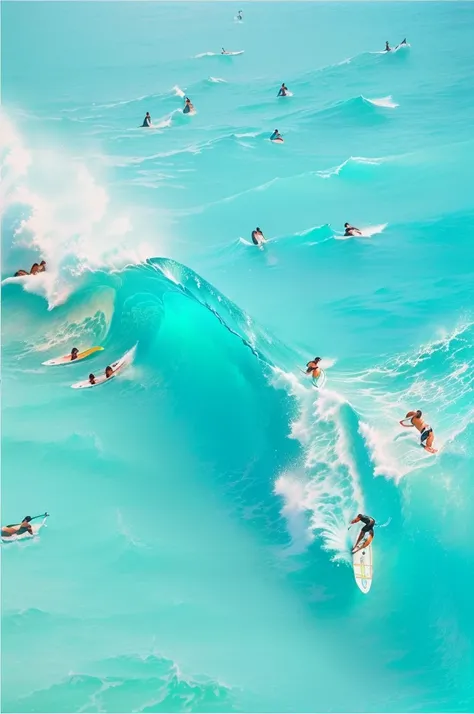 Vision，surf, 站在surf板上, surf摄影, Turquoise Ocean, dream wave aesthetic, turquoise water,旁边有Beach, ((wave, Amazing wallpapers, Stunning visuals, Ocean Tide, wave, wave, Blue water, swim in the sea, clear blue water，surf，Summer style，Beach