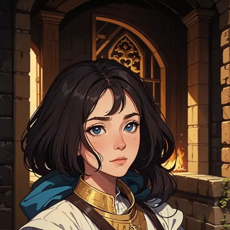 a portrait of a random woman, an NPC for a medieval RPG wearing medieval costumes in a medieval art RPG art, a rough detail art