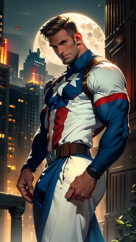 32k , 1 solo man , captain america wearing his outfit, stands posing, detailed face,  detailed fingers,  detailed muscles,  deta...