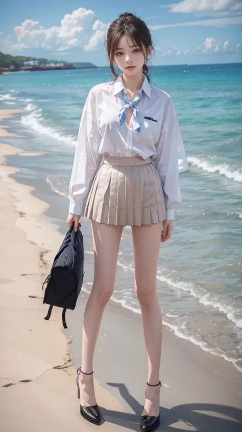 jk shirt,pleated skirt,beach