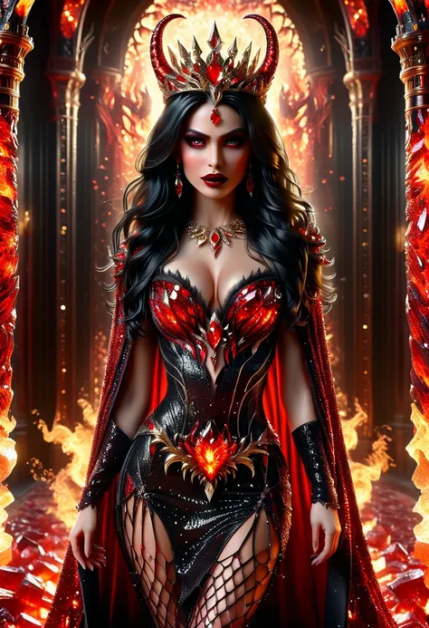 arafed a dark glamour picture of the queen of demons in the halls of hell, (full body shot: 1.3), a demons queen magnificent and...