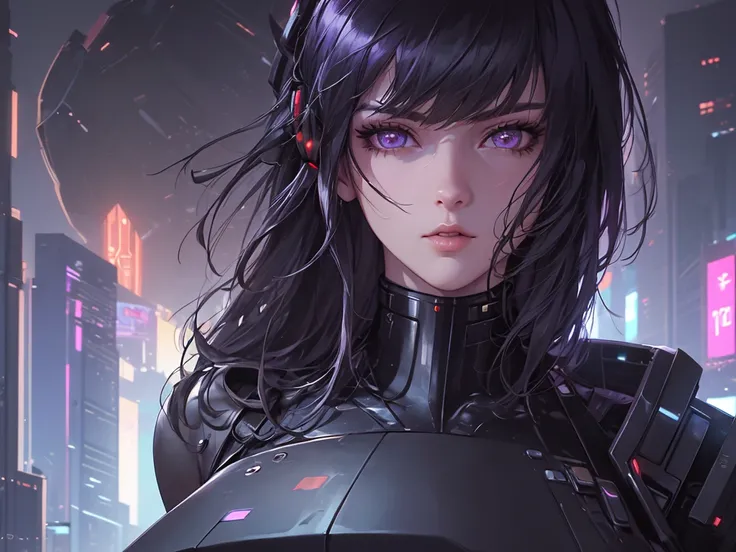 (masterpiece), (best quality), (very detailed), (1 person), (cyberpunk), future city background, detailed eyes, Detailed nose, Detailed lips, perfect face, perfect body, revealing clothing, whole body, left