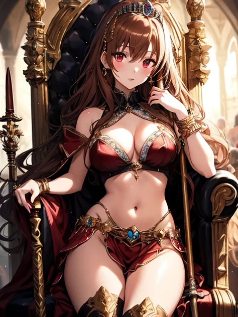 Queen, tiara, Princess, ring:1.5, Golden Staff, Throne of Power, (masterpiece), highest quality, Misaka Mikoto, 1girl, uhd, retina, masterpiece, ccurate, anatomically correct, textured skin, super detail, high details, high quality, best quality, highres, ...