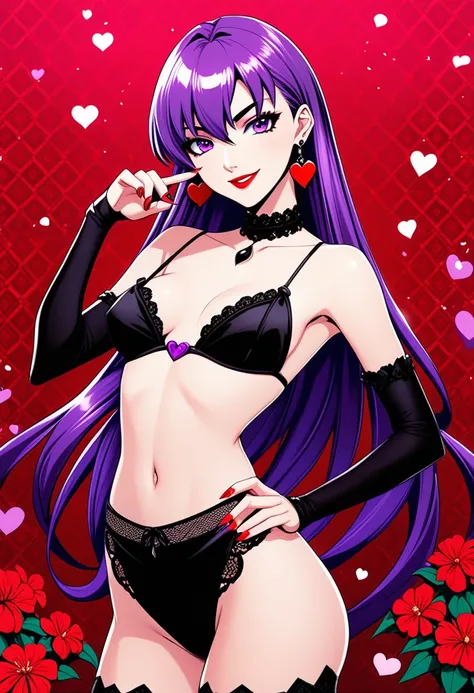 (anime, masterpiece) intricate, summer sea aestetic background, comics_darkstalkers_morrigan_aensland, 1girl, Slender hips, slim stomach, thin waist, posing, aesthetically pleasing view, looking at viewer, teardrop-shaped breasts, slim body, violet hair, v...