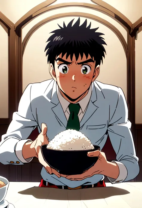 Ippo from anime "Hajime no Ippo" eating a bowl of rice