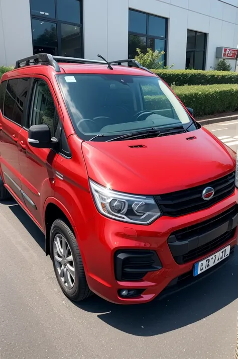 A red Fiorino car with the logo on the side written GL Transportes