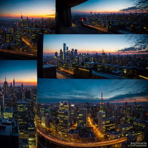 
Create a tranquil and inspiring CD jacket that captures the essence of finding peace in a bustling cityscape. Use a palette of deep twilight blues, warm sunset oranges, and soft purples to depict the transitioning sky. The central image should be a young ...