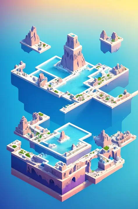 A cube，3 penguins looking for a treasure chest on a puzzle map,Beautifully sophisticated，Sea view，iceberg，Creative scene design，trending on Art Station, Monument Valley, Level Design, Low Poly, Isometric Art, 3D Art, High Detail, Art Station, Concept Art, ...