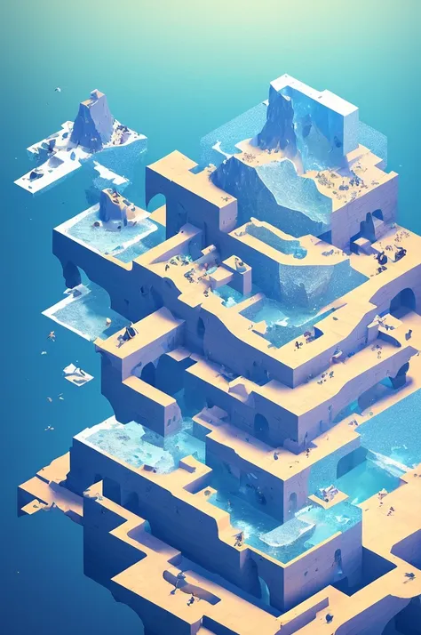 A cube，3 penguins looking for a treasure chest on a puzzle map,Beautifully sophisticated，Sea view，iceberg，Creative scene design，trending on Art Station, Monument Valley, Level Design, Low Poly, Isometric Art, 3D Art, High Detail, Art Station, Concept Art, ...